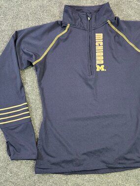 Michigan Wolverines Womens M Blue Athletic Quarter Zip Pullover Stretch Thumbs